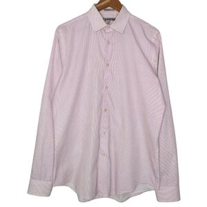 Express Fitted Dots Pink White Casual Button Down Shirt Sz M